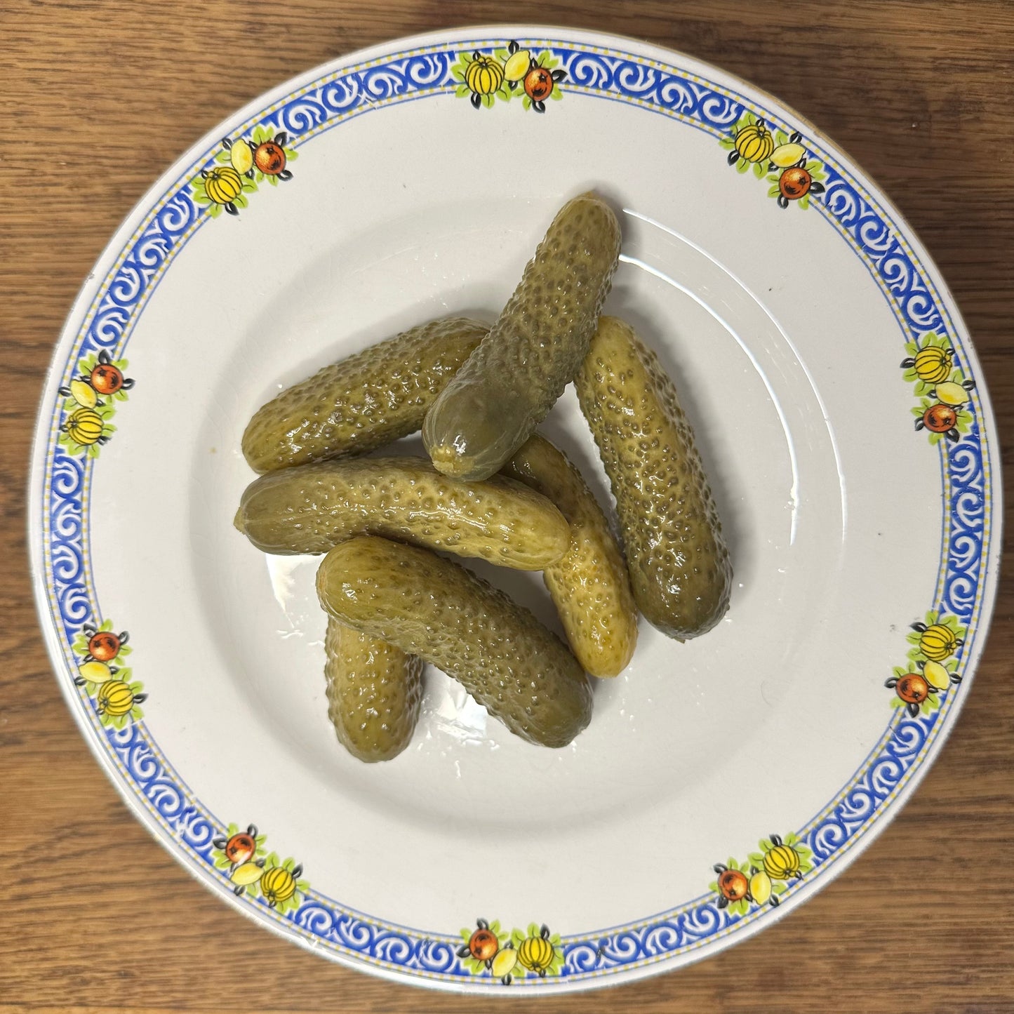 Cornichons on plate